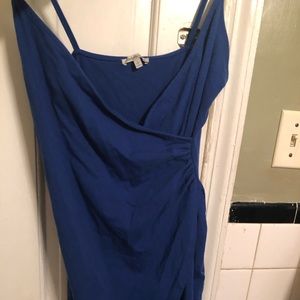 Blue V Cleavage Splice Mini/Midi Dress